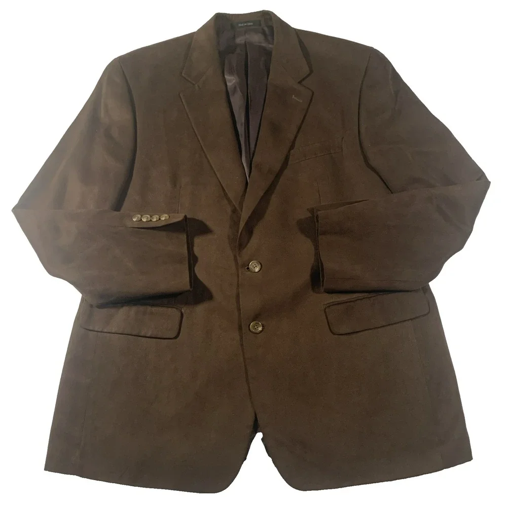 Chaps Mens Blazer Jacket 44R Brown Faux Suede 2 Button Sport Coat Microfiber